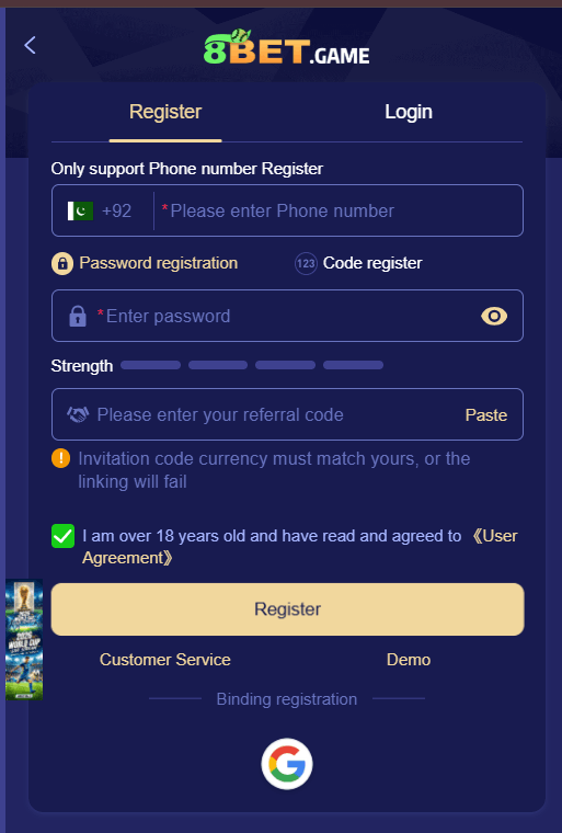 Register & login to 8Bet Game